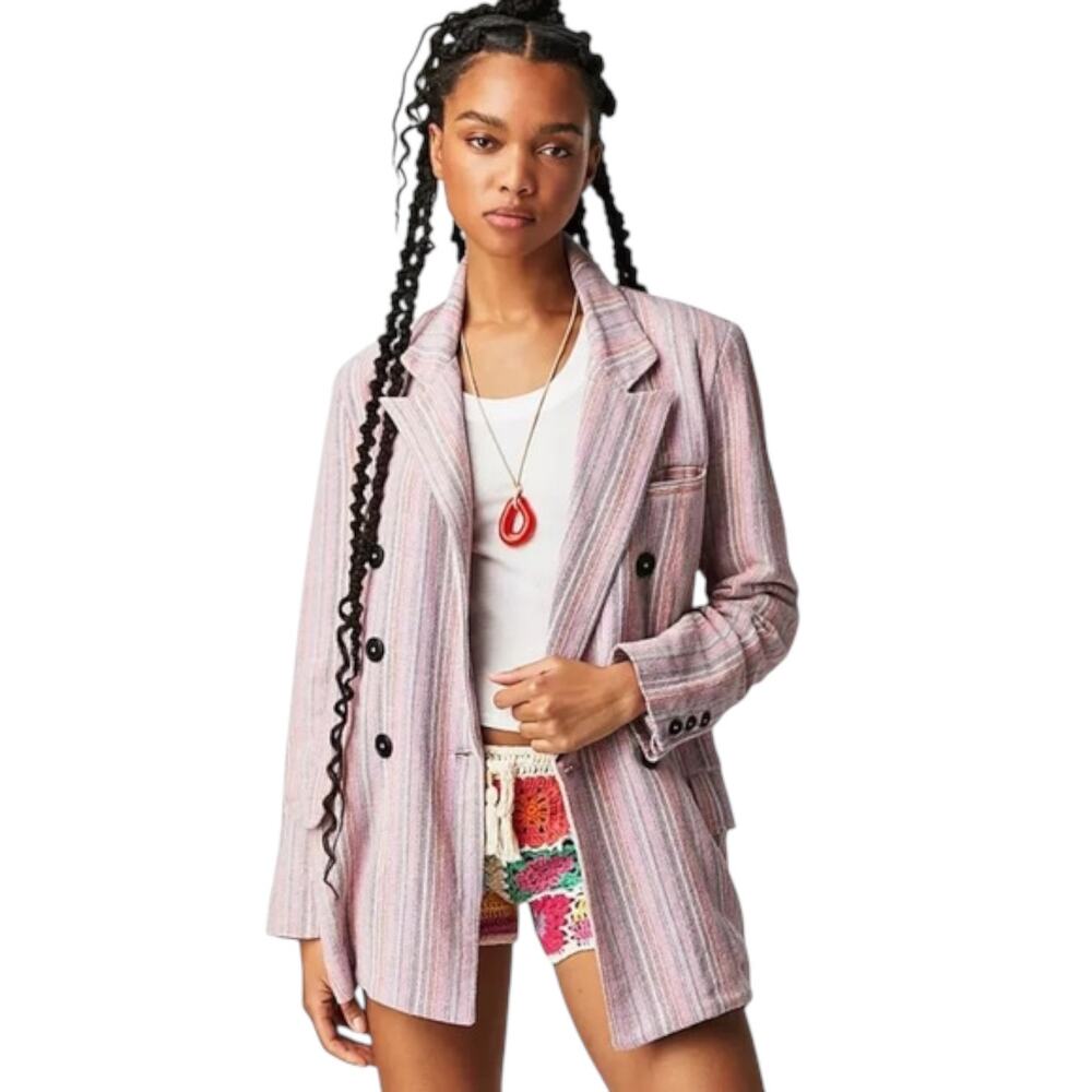 Free People We the Free Kai Tweed Pattern Blazer - Pink Multi - Medium